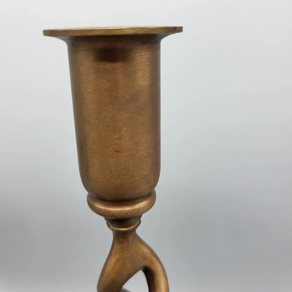 Vintage Open Barley Twist Candlesticks Set of 2 Brass Brown 11